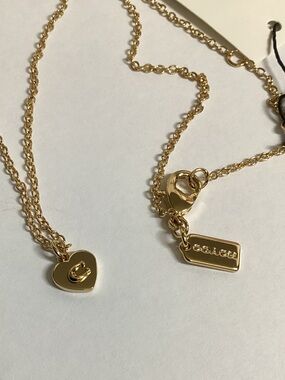 Coach Gold Necklace Iconic Mini C Solid Heart Charm + Dustbag NWT NoLongerAvail